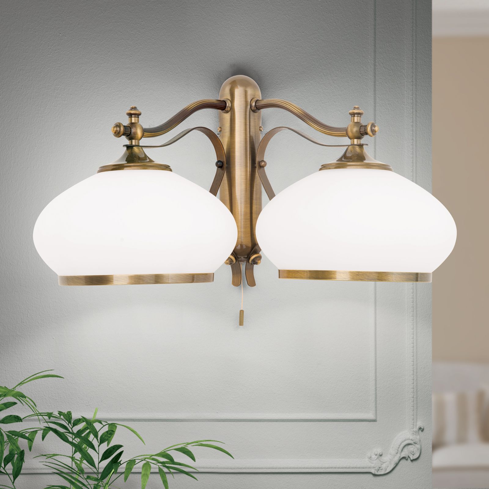 Wall light EMPIRE, antique brass finish, 2 lamps