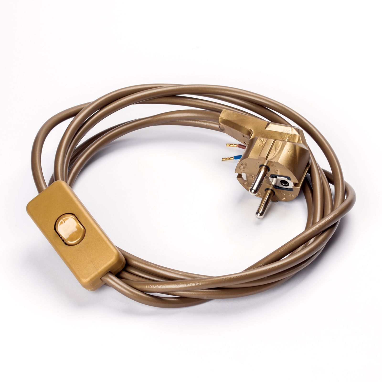 Power cord 290/70, Intermediate switch, Schuko, gold