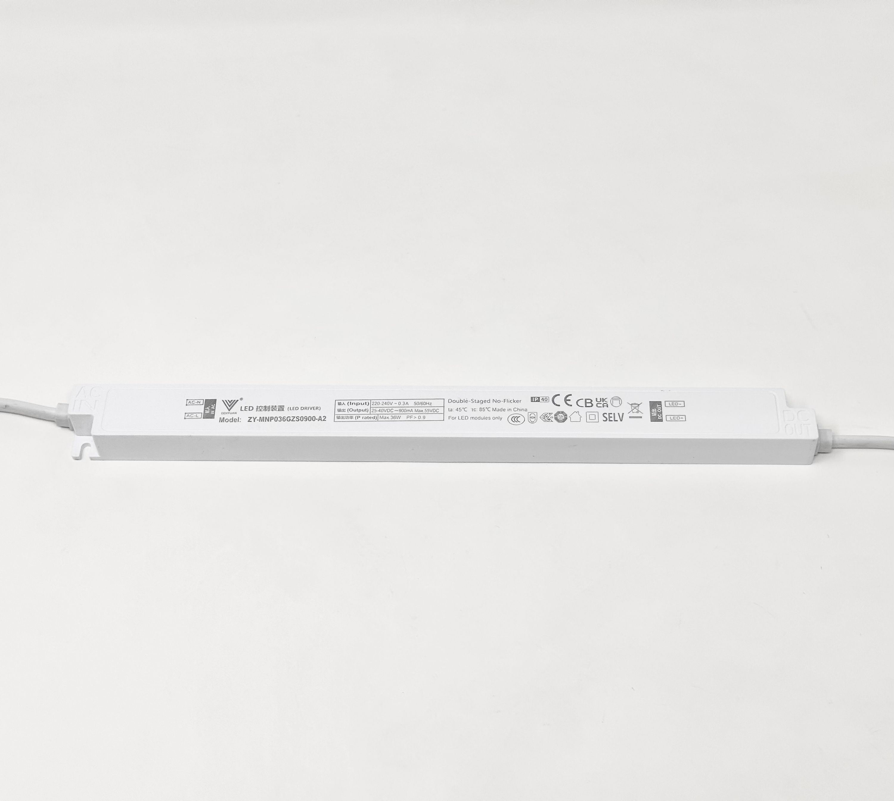 Driver 36h ZENYUAN ZY-MNP036GZS0900-A2, 900mA, 25-40V, 36W, not dimmable