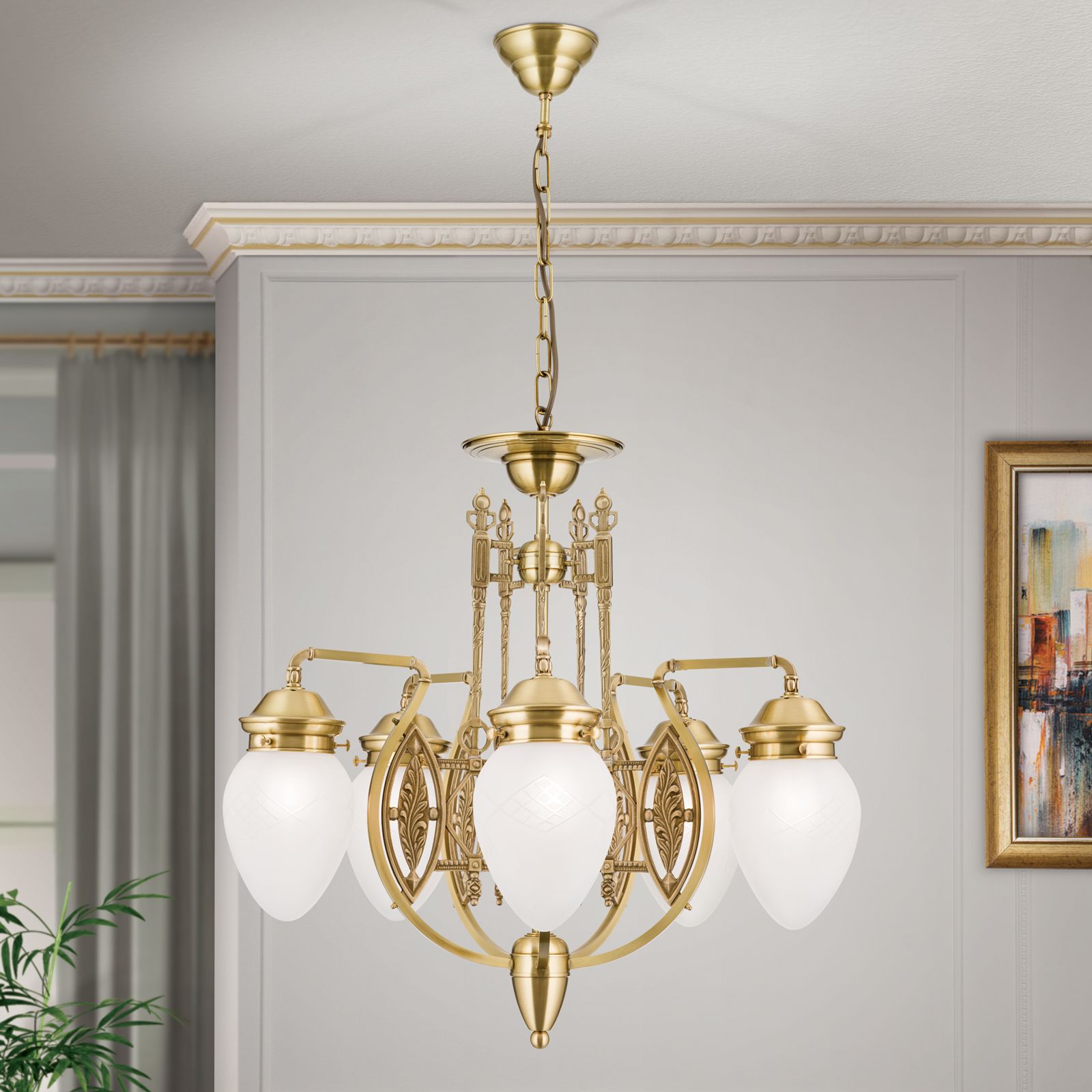 Luster BUDAPEST, 5-flammig, Bronze, mit klar matten Gläsern