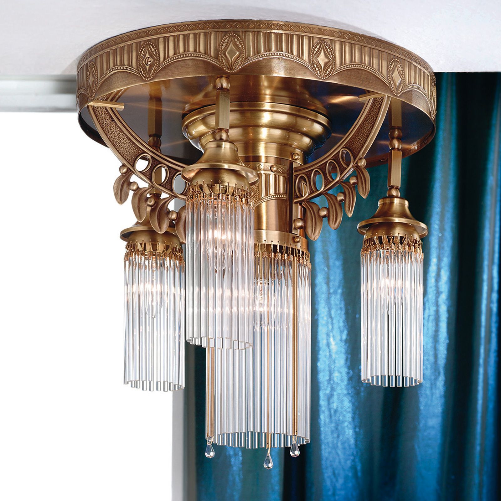 Deckenluster ADELE, 4-flammig, Altmessing, mit Stäbchen