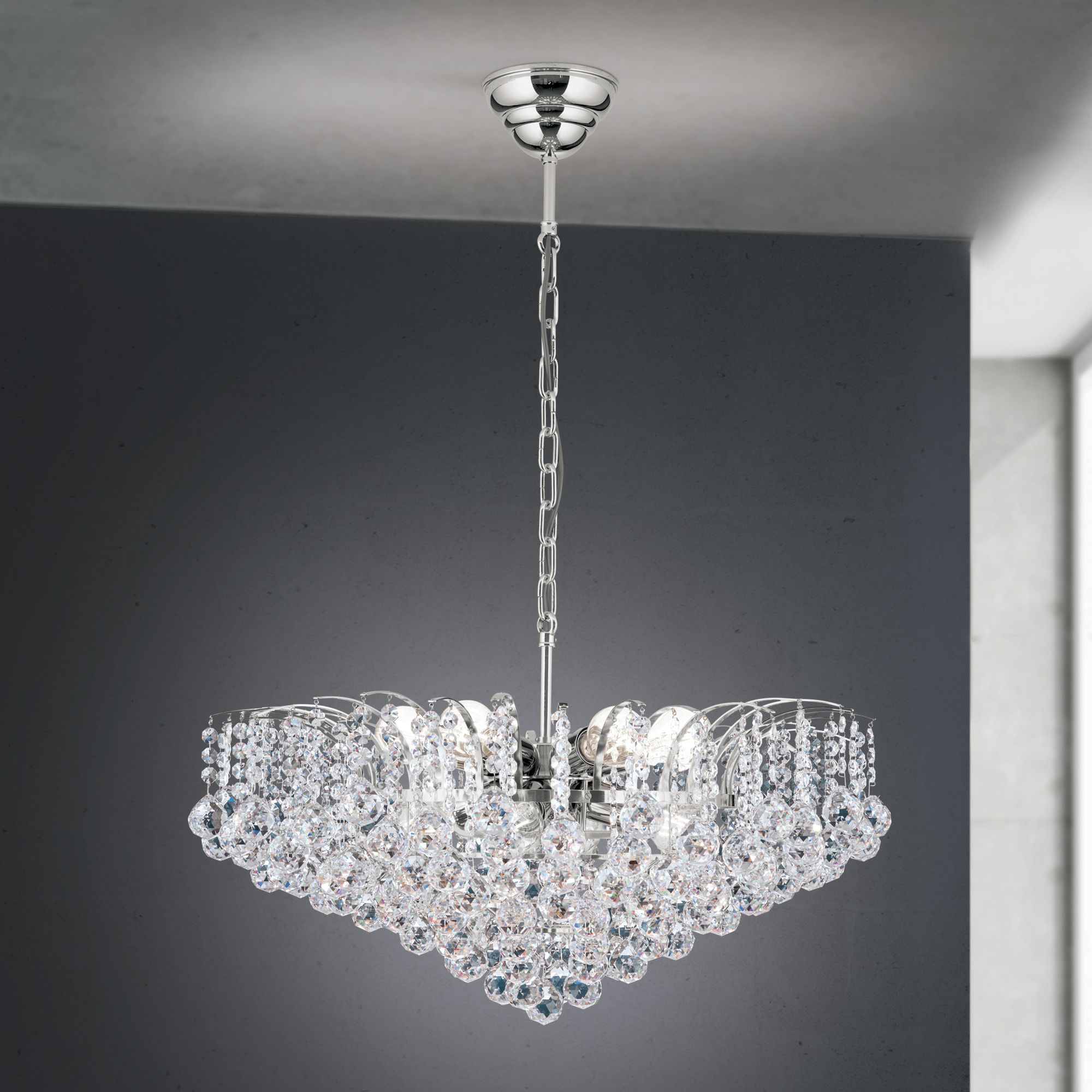 Chandelier KRISTALL KLASSISCH, 10 lamps, chrome plated, clear crystal