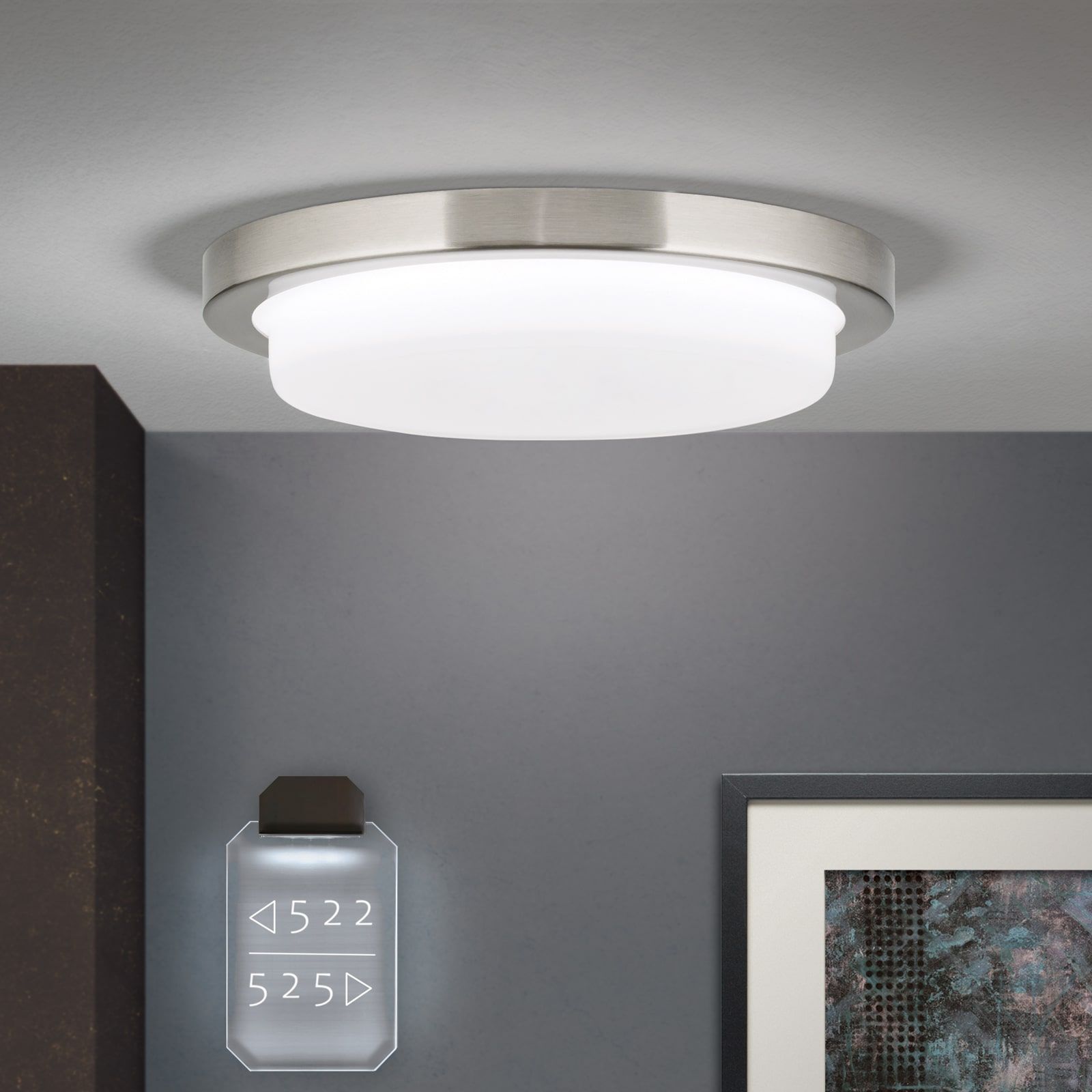 LEROX LED Ceiling Light, satin chrome finish, Ø 20cm
