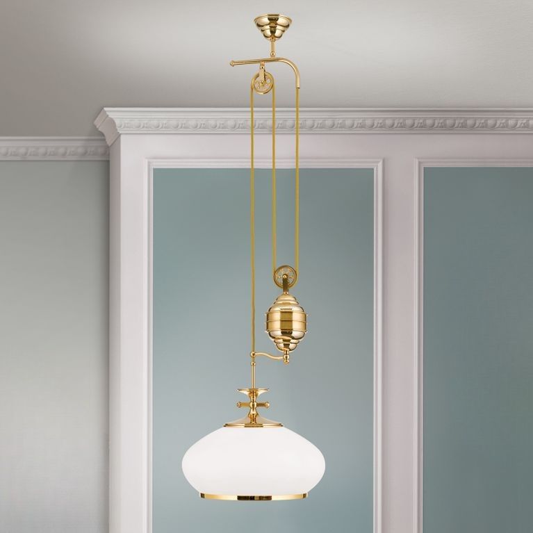 Pendant lamp EMPIRE, gold, 40cm, with pulley