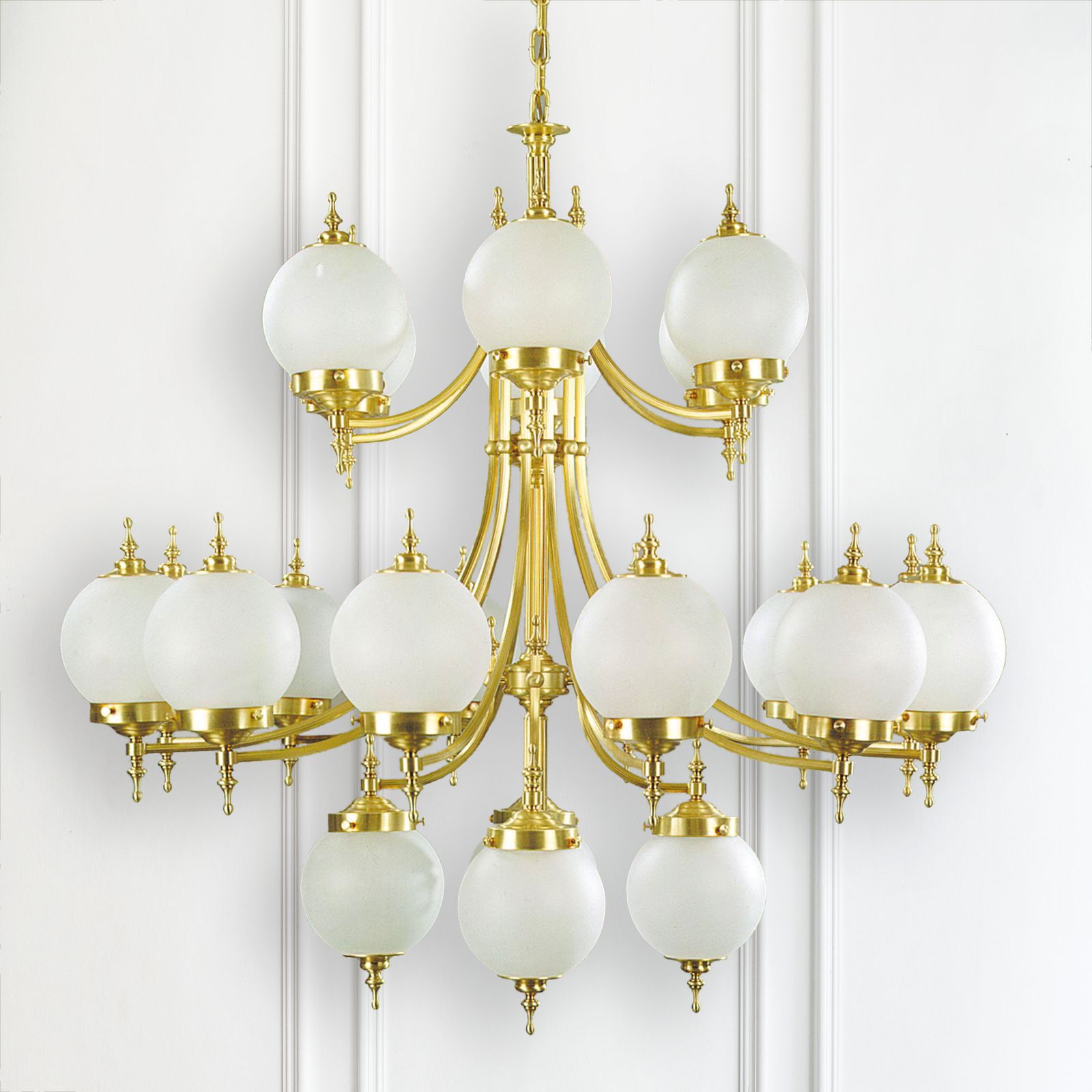 Chandelier 1510 OBJEKTDESIGN, 22-flames, bronze, with frosted glass