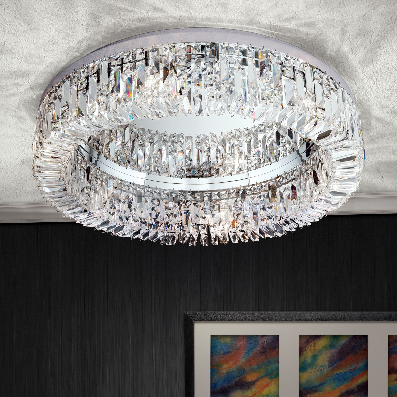 Crystal ceiling light RING, 6-flames, chrome