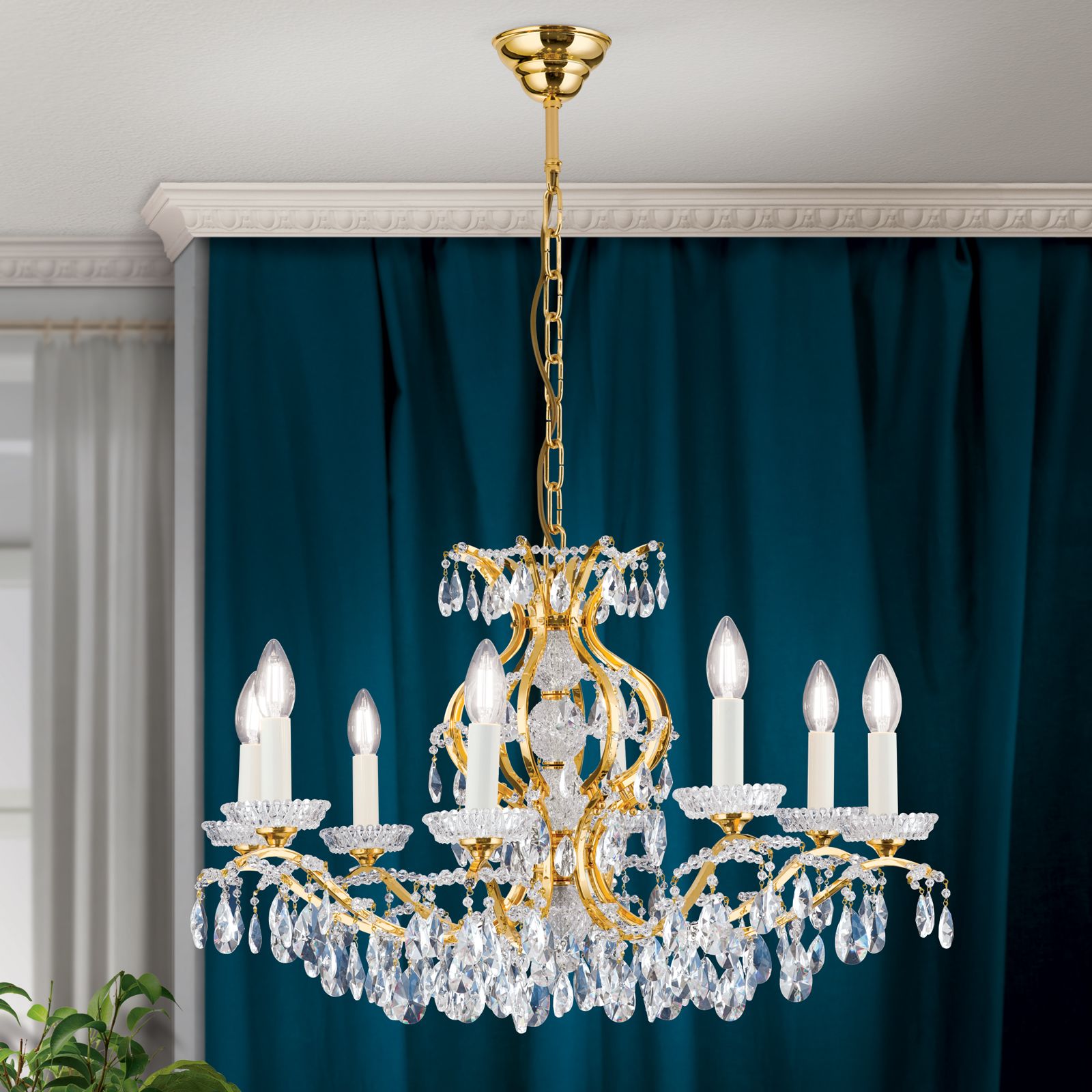 Hirohito crystal chandelier, 10 lamps and 24K gold plated