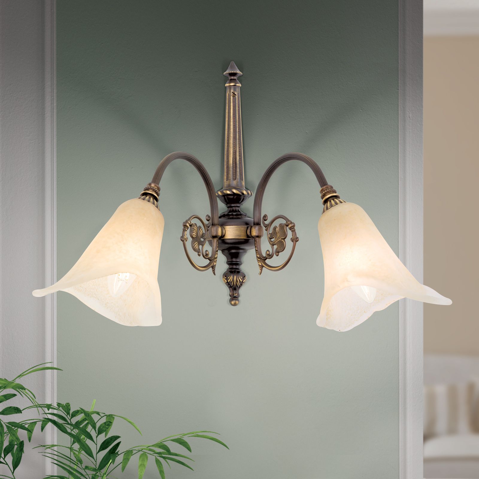 Nástěnné svítidlo TOSCA, 2 žárovky, stará patina