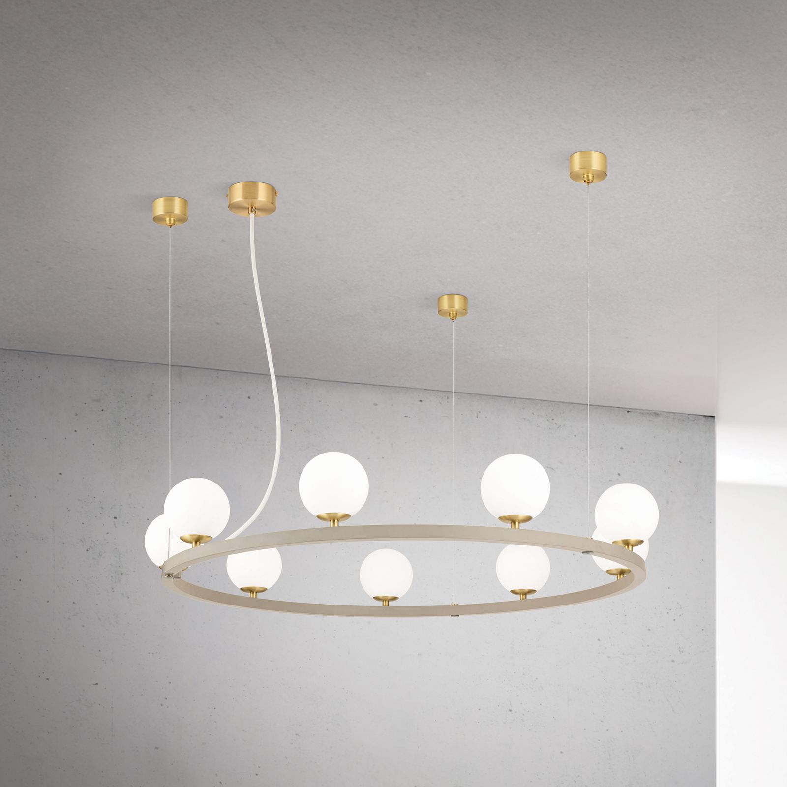 Pendant light TUMBLER, Ø 90cm, upwards-facing opal matt glass, khaki