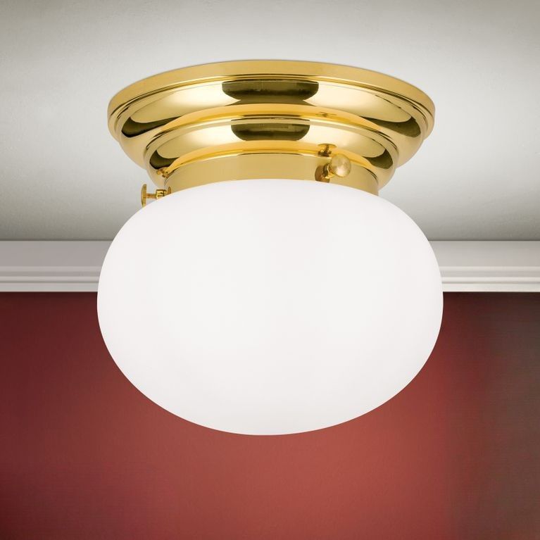 Ceiling light WIENER NOSTALGIE, shiny brass, with opal matt glass, 18cm