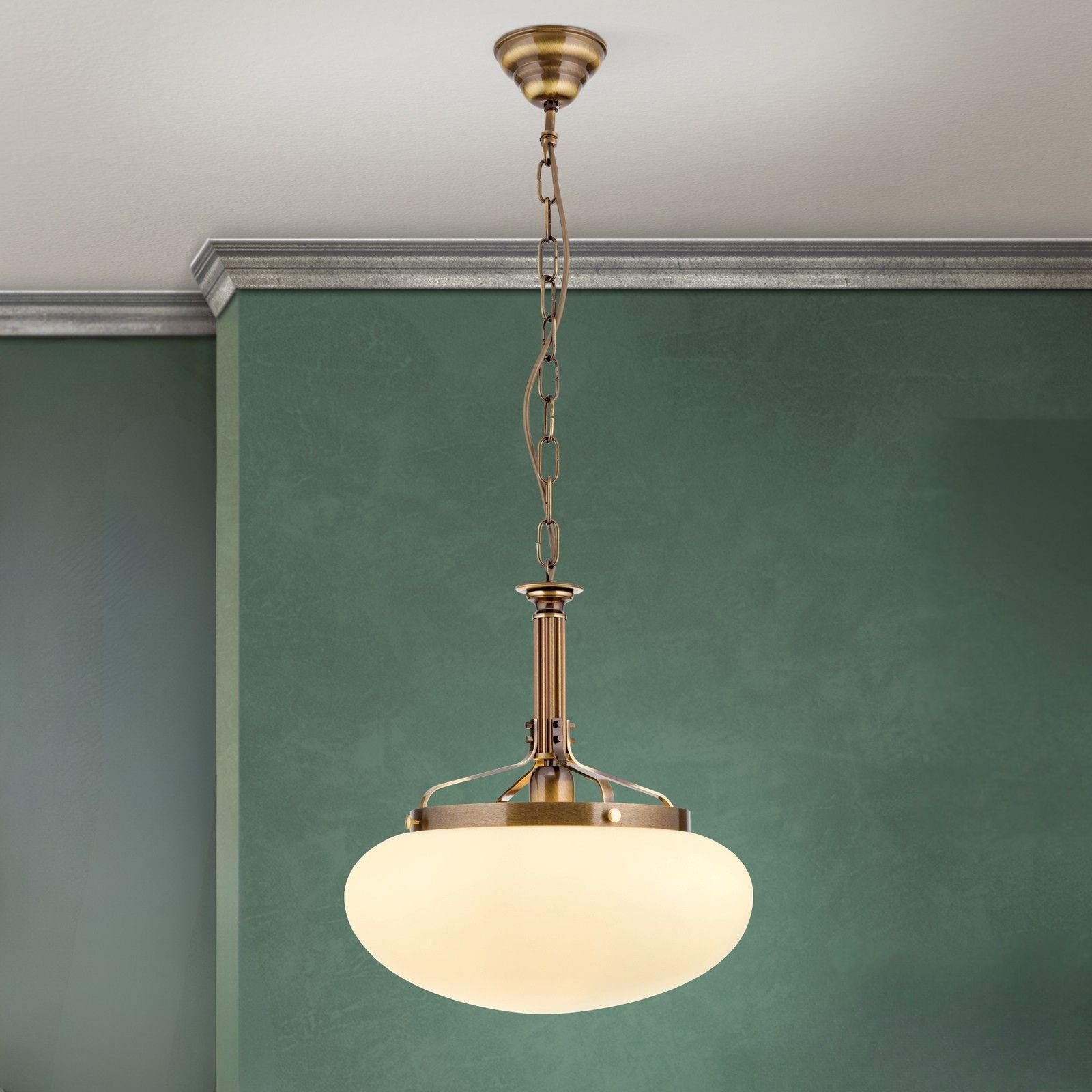 Hängeleuchte WIENER NOSTALGIE, patina, mit champagne mattem Glas, 40cm