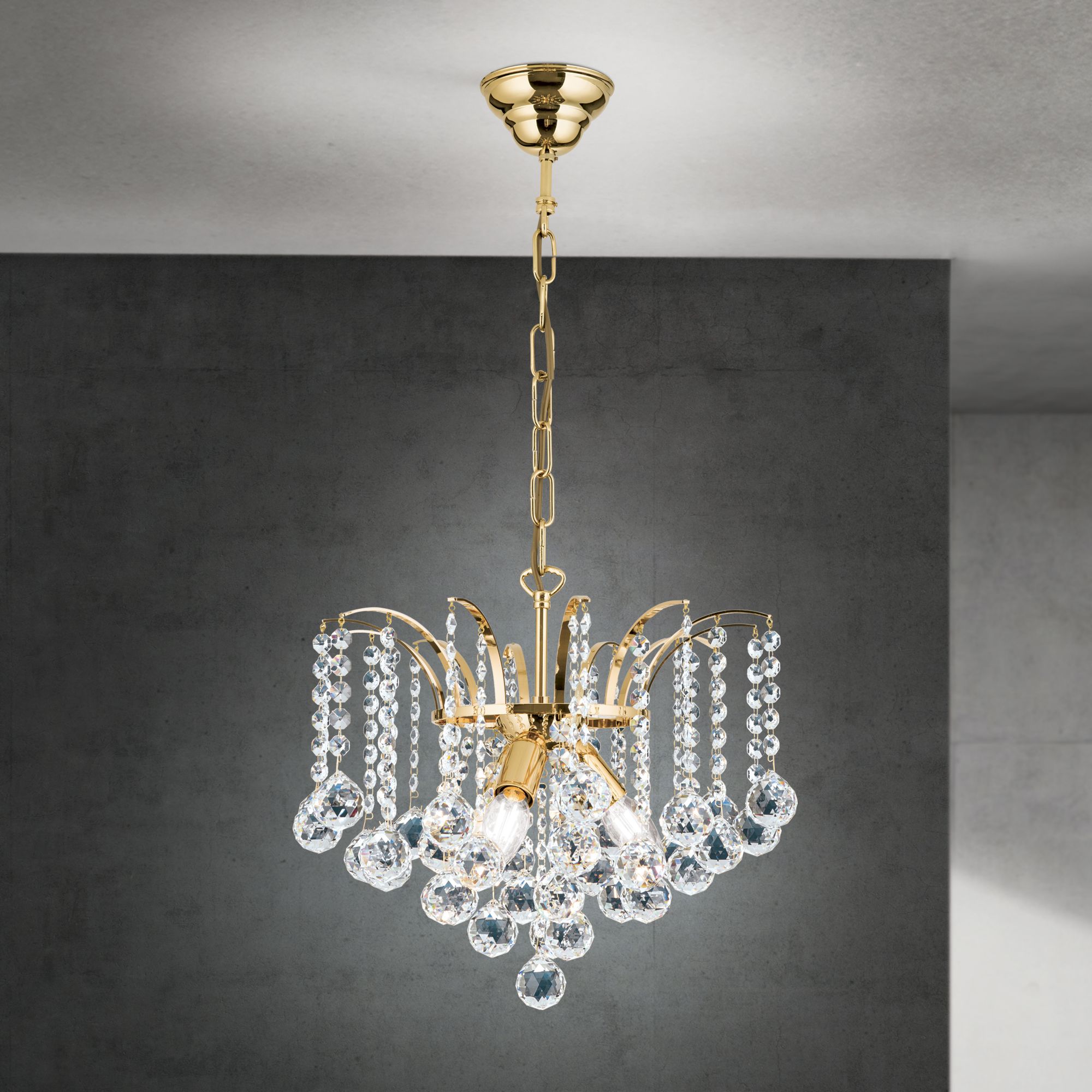 Luster KRISTALL KLASSISCH, 3-flammig, Gold, mit klarem Kristallbehang