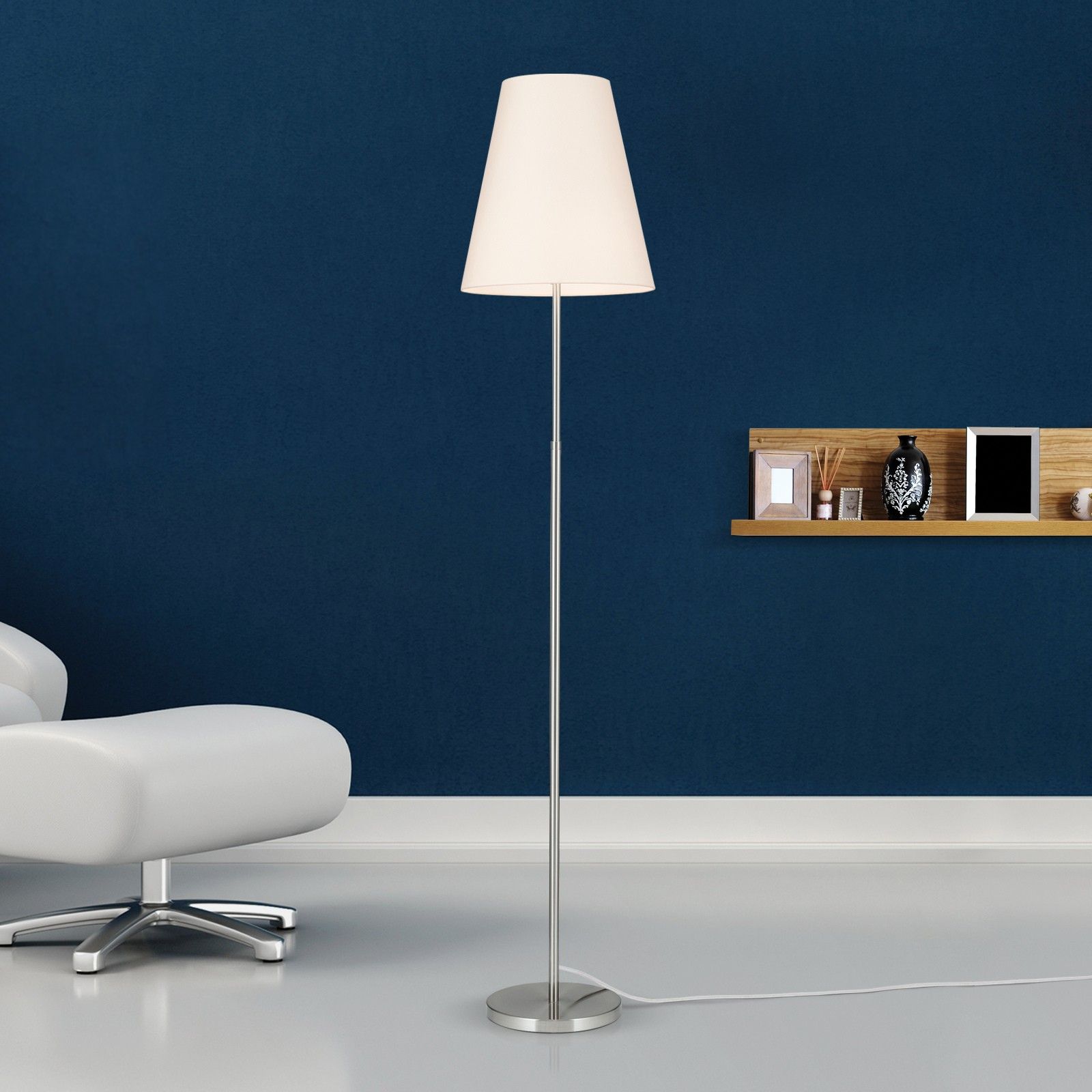 Floor lamp SHADE, satinated, height adjustable, with conical white shade