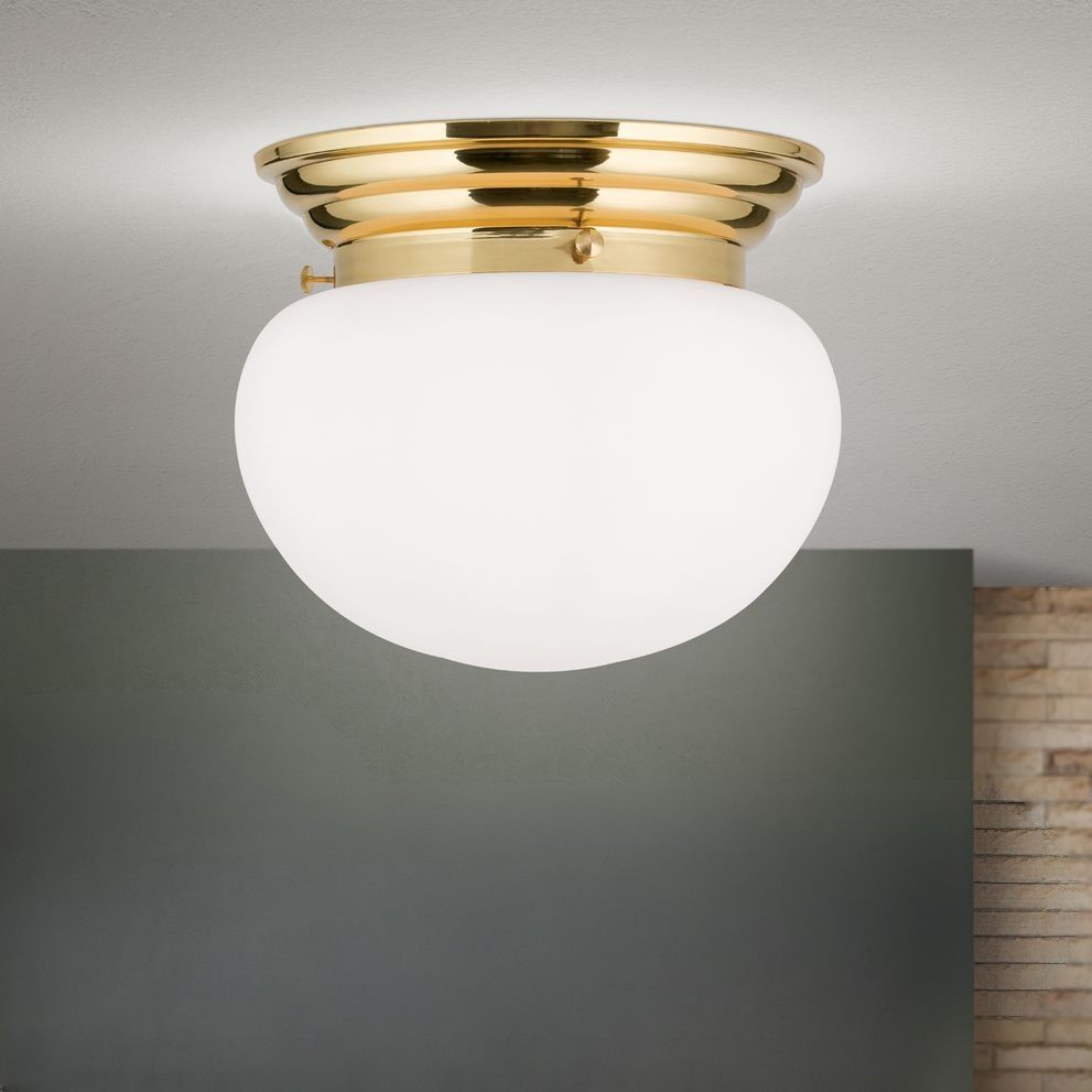 Ceiling light WIENER NOSTALGIE, shiny brass, with opal matt glass, 26cm