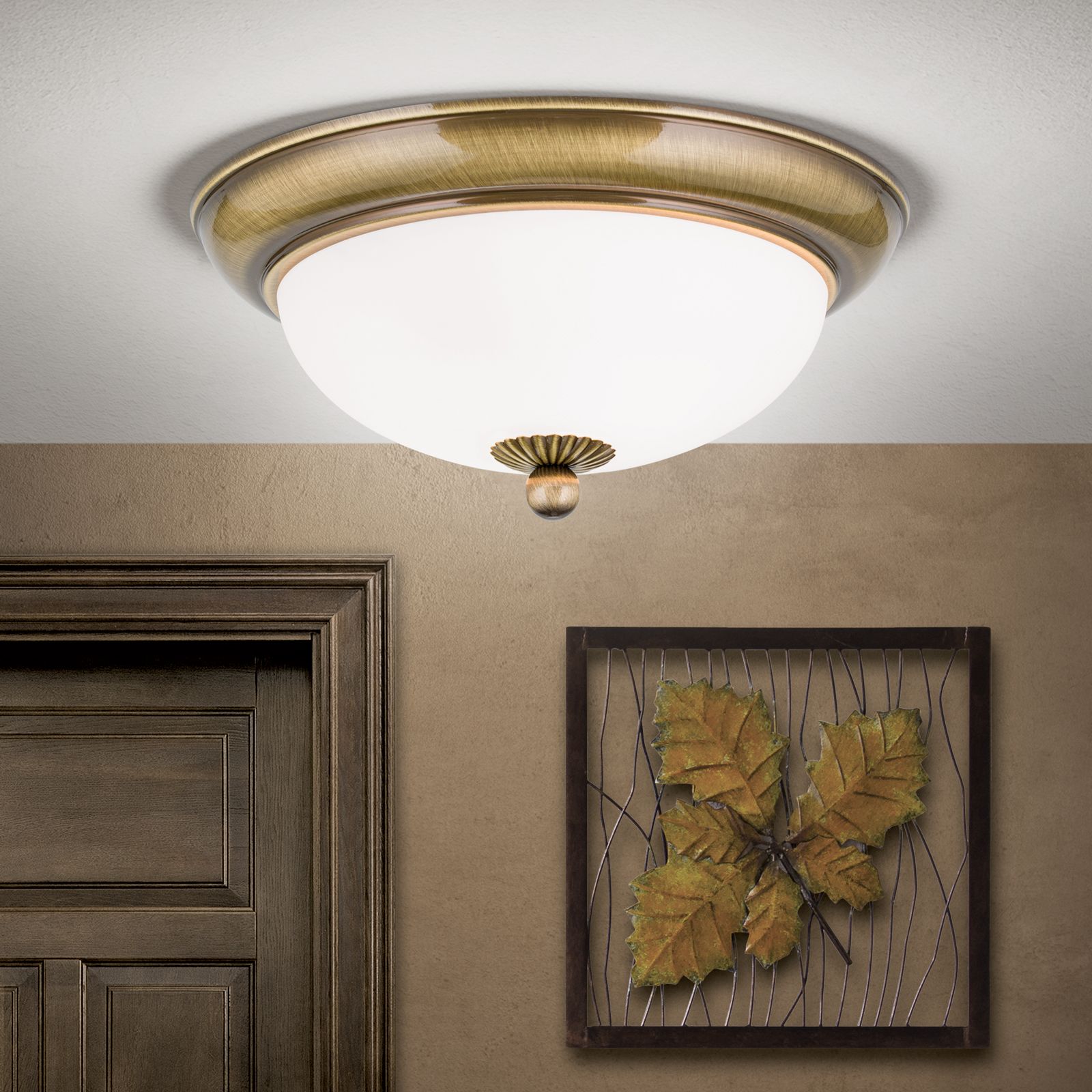 Deckenleuchte EMPIRE,Patina, mit opal mattem Glas, mit Knopf, 26cm