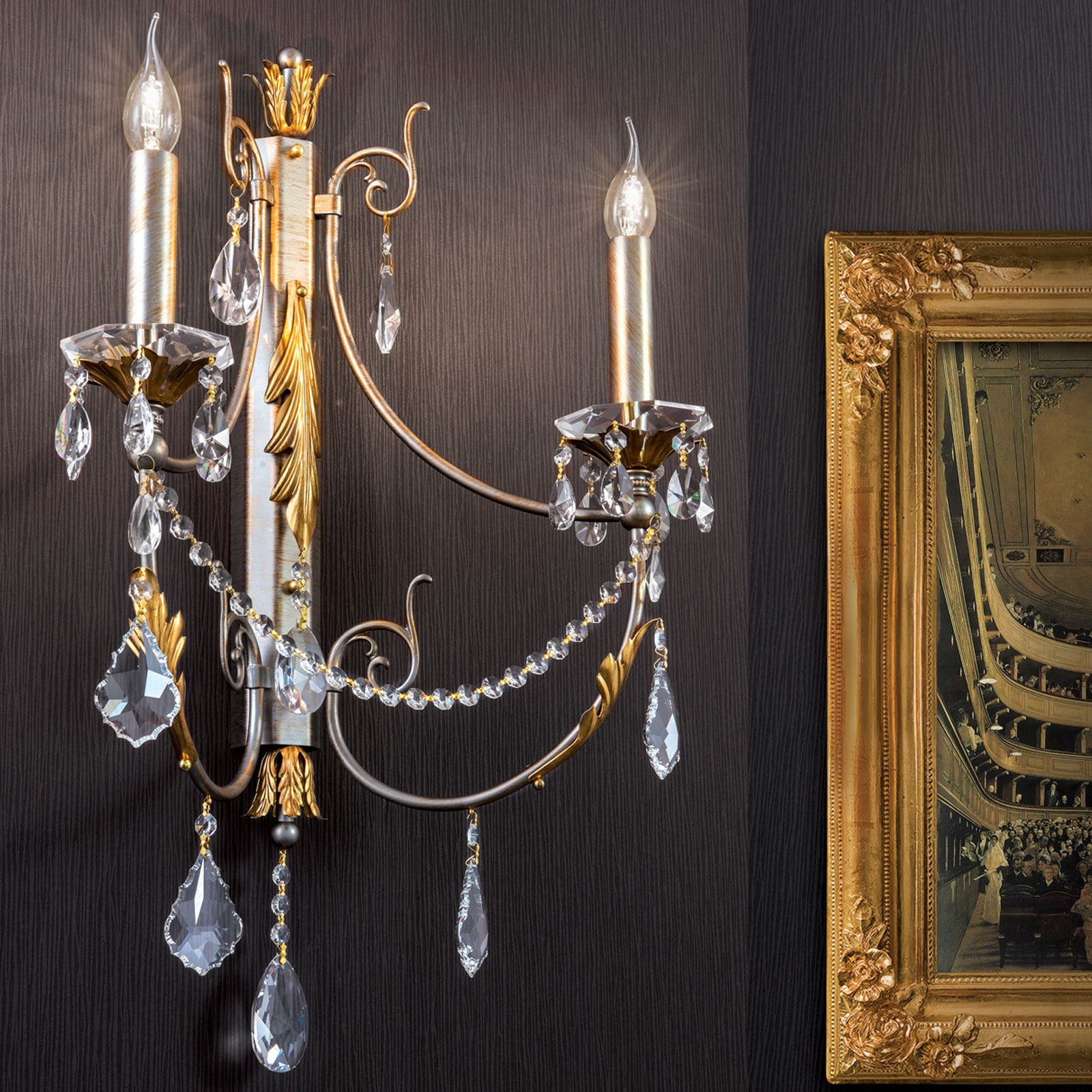 Wall light MIRAMARE, 2-flames, silver-gold