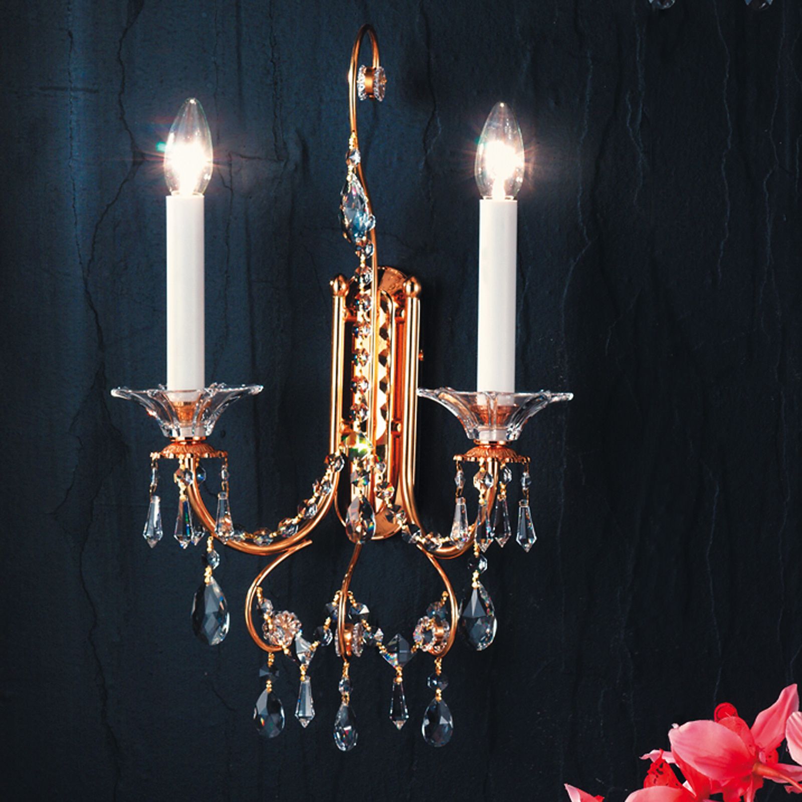 Wall light KATHARINA, 2 lamps, H52cm, 24K gold plated