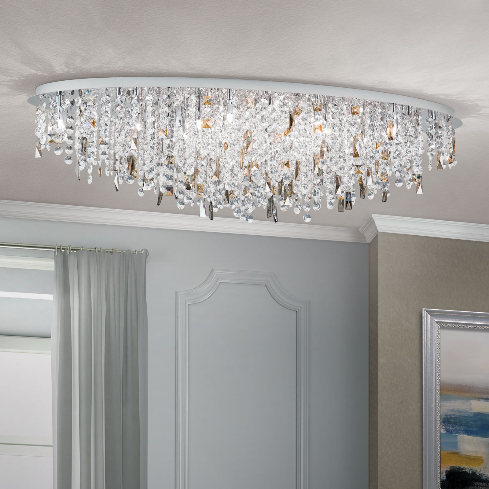 Crystal ceiling light CRYSTALRIVER 21-flames, chrome
