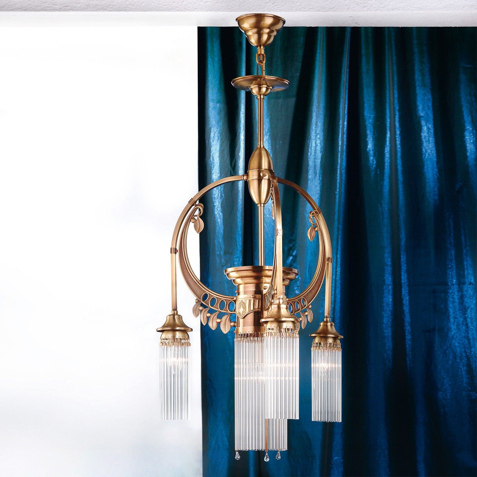 Chandelier ADELE, 4-flames, old brass, with glass rods