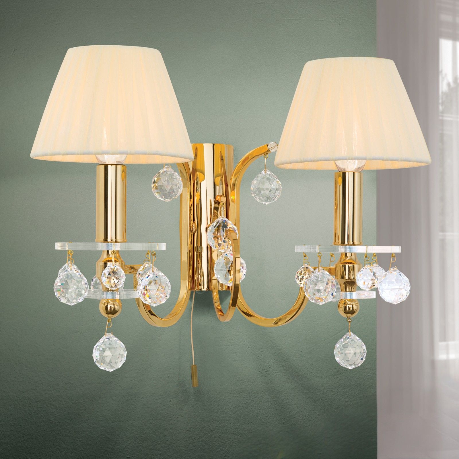 Nástěnné svítidlo KRISTALLDESIGN, 2-žárovkové, zlaté s odstínem champagne