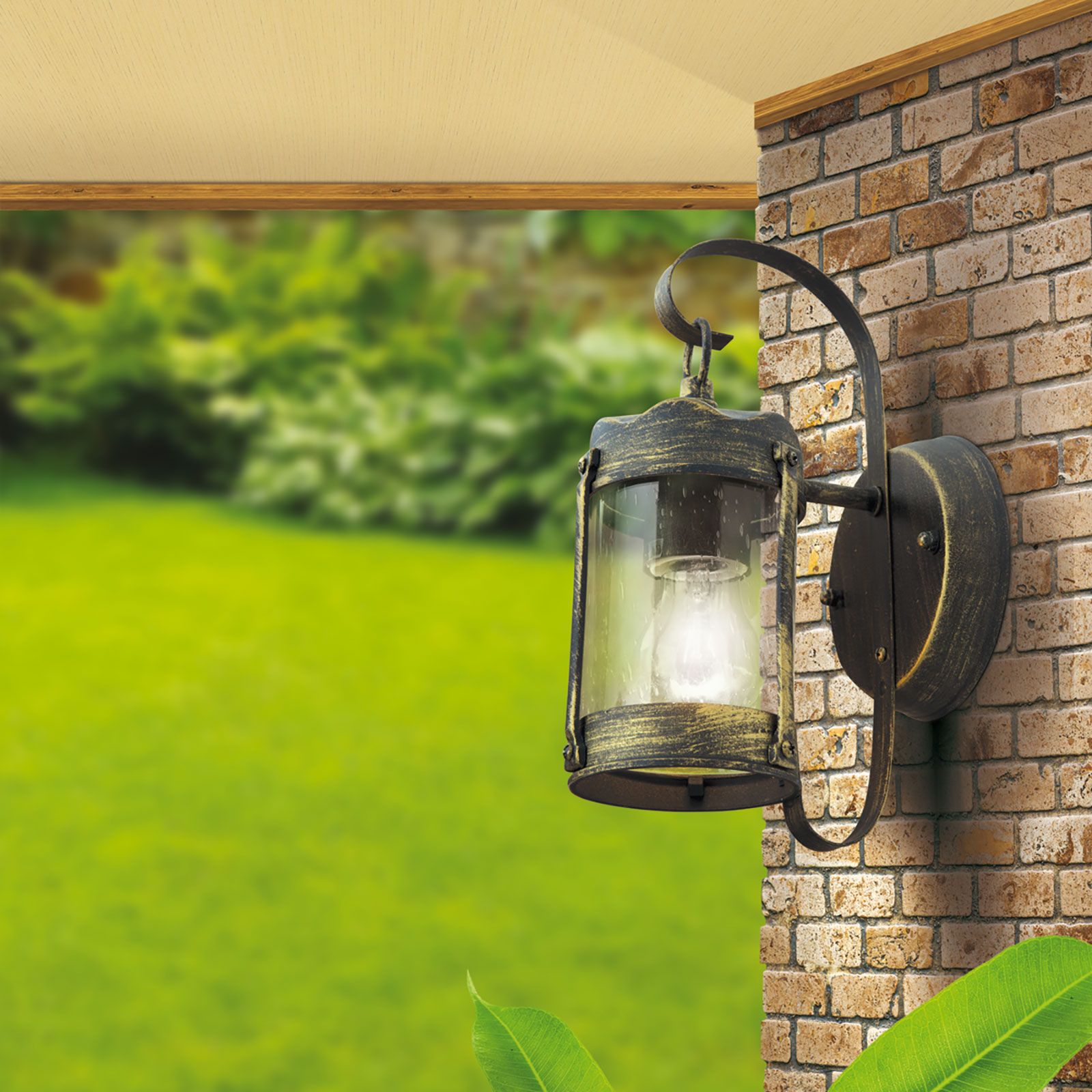 Wandaußenleuchte TAVERNA, Schwarzgold, länglich