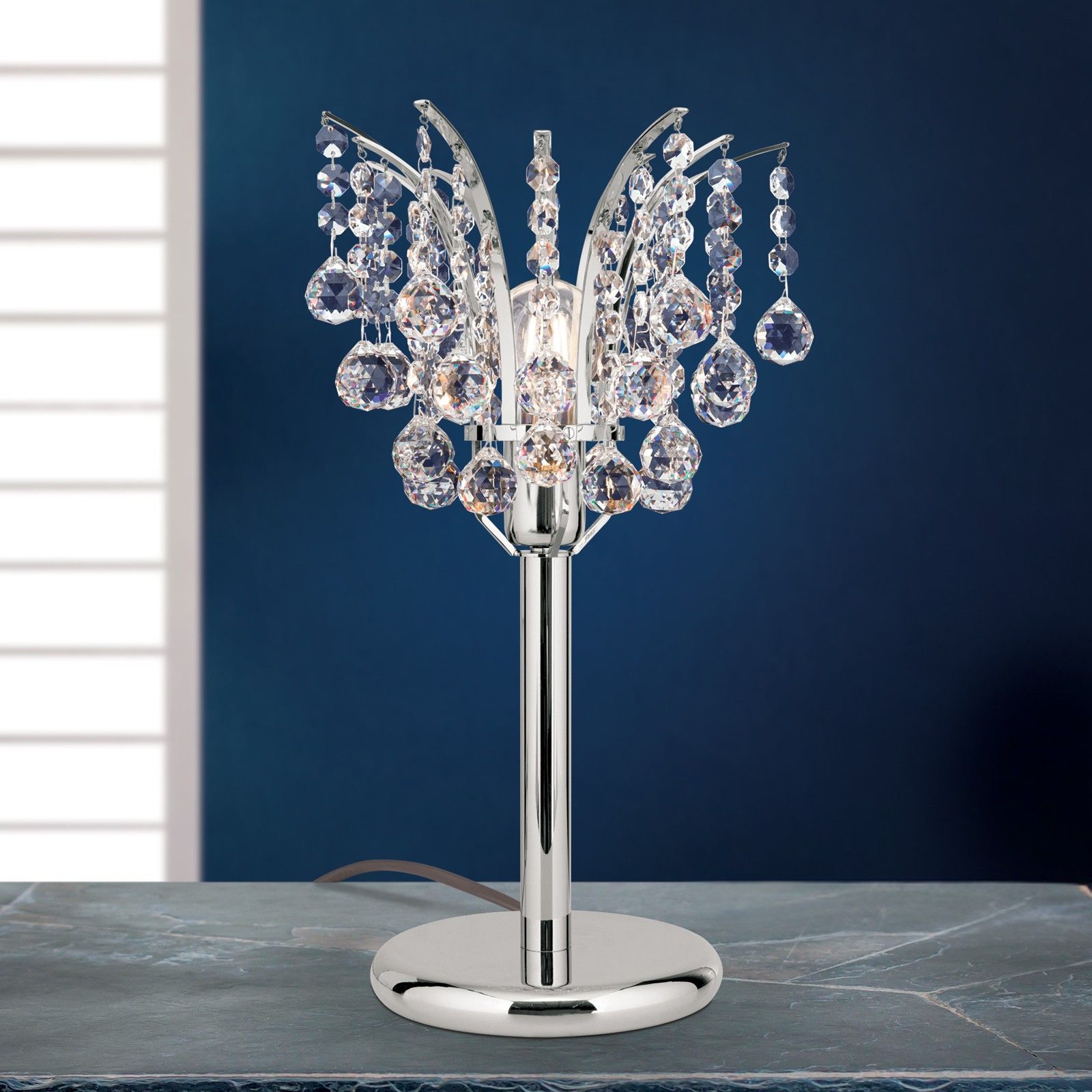 Tischlampe KRISTALL KLASSISCH, Chrom, 48 cm