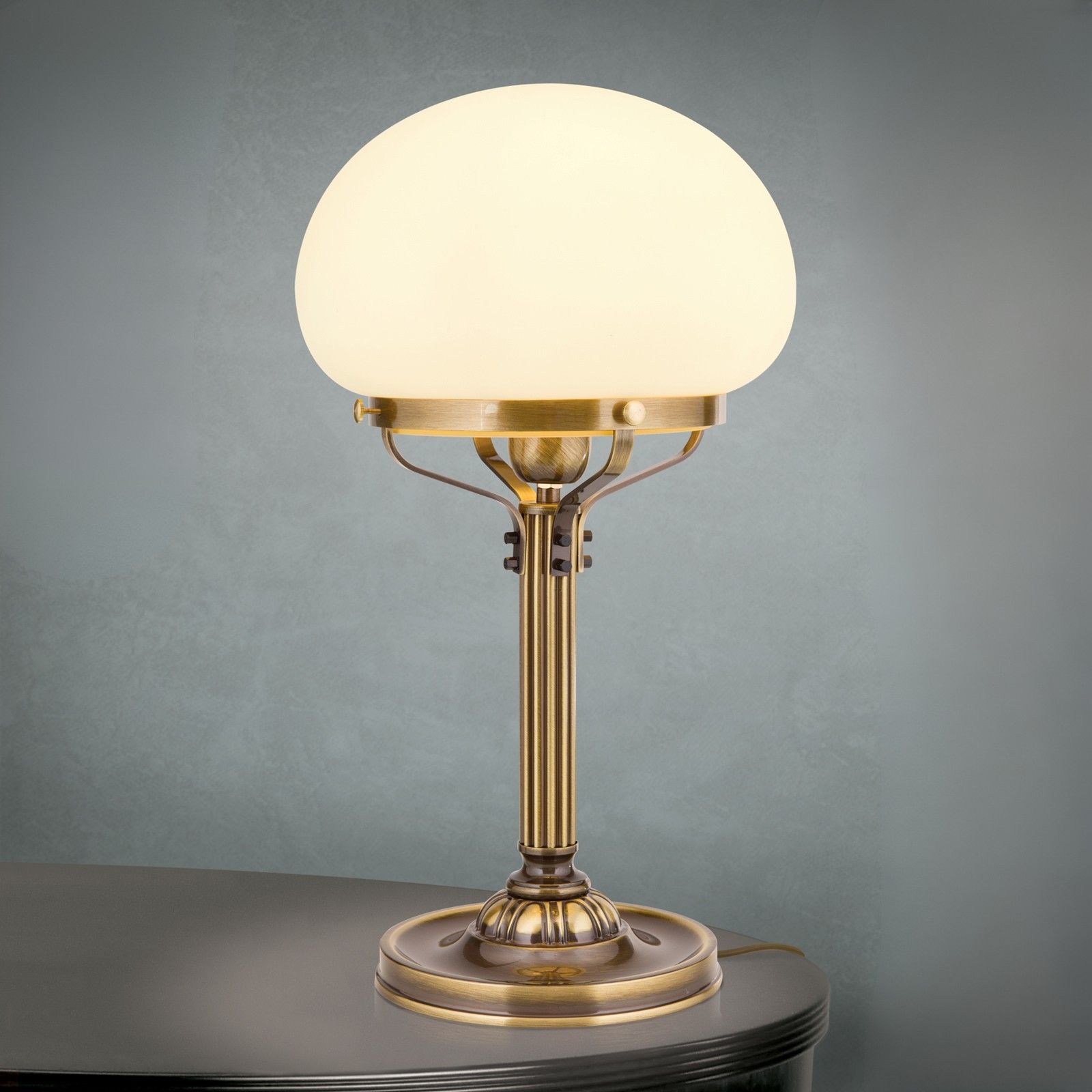 Table lamp WIENER NOSTALGIE, H51cm, antique brass finish, champagne coloured glass