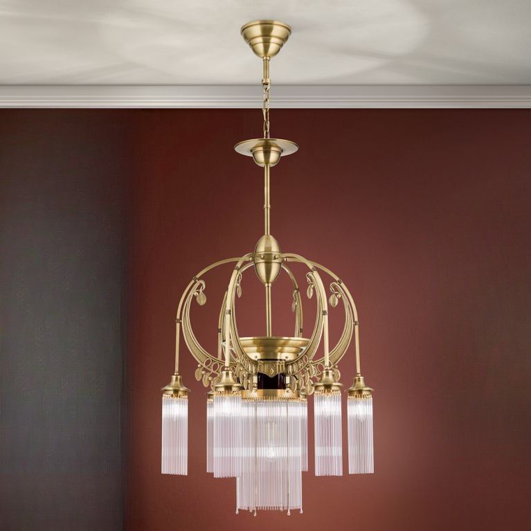 Luster ADELE, 7-flammig, Altmessing, mit Stäbchen