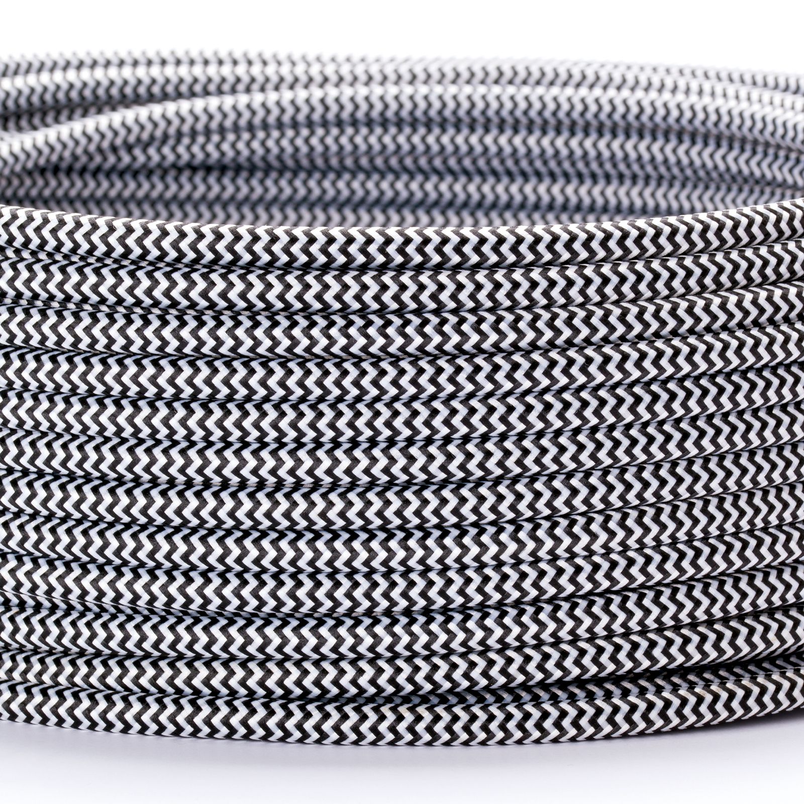 Kabel, Textil, 3x0,75mm², 1 m, Schwarz-Weiß