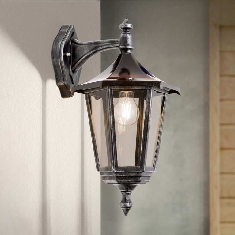 Wandaußenleuchte HERMINE, Schwarz silber, abwärts