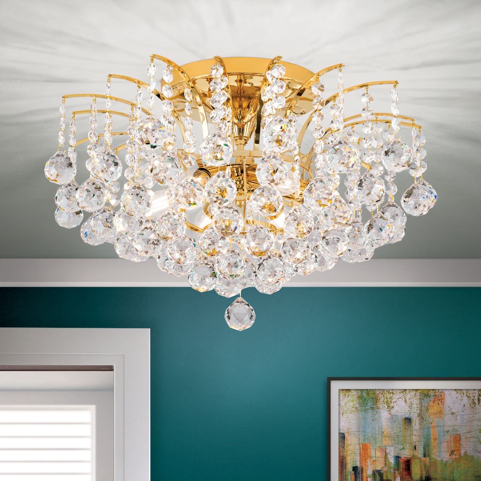 Deckenluster KRISTALL KLASSISCH, 6-flammig, Gold, mit klarem Kristallbehang