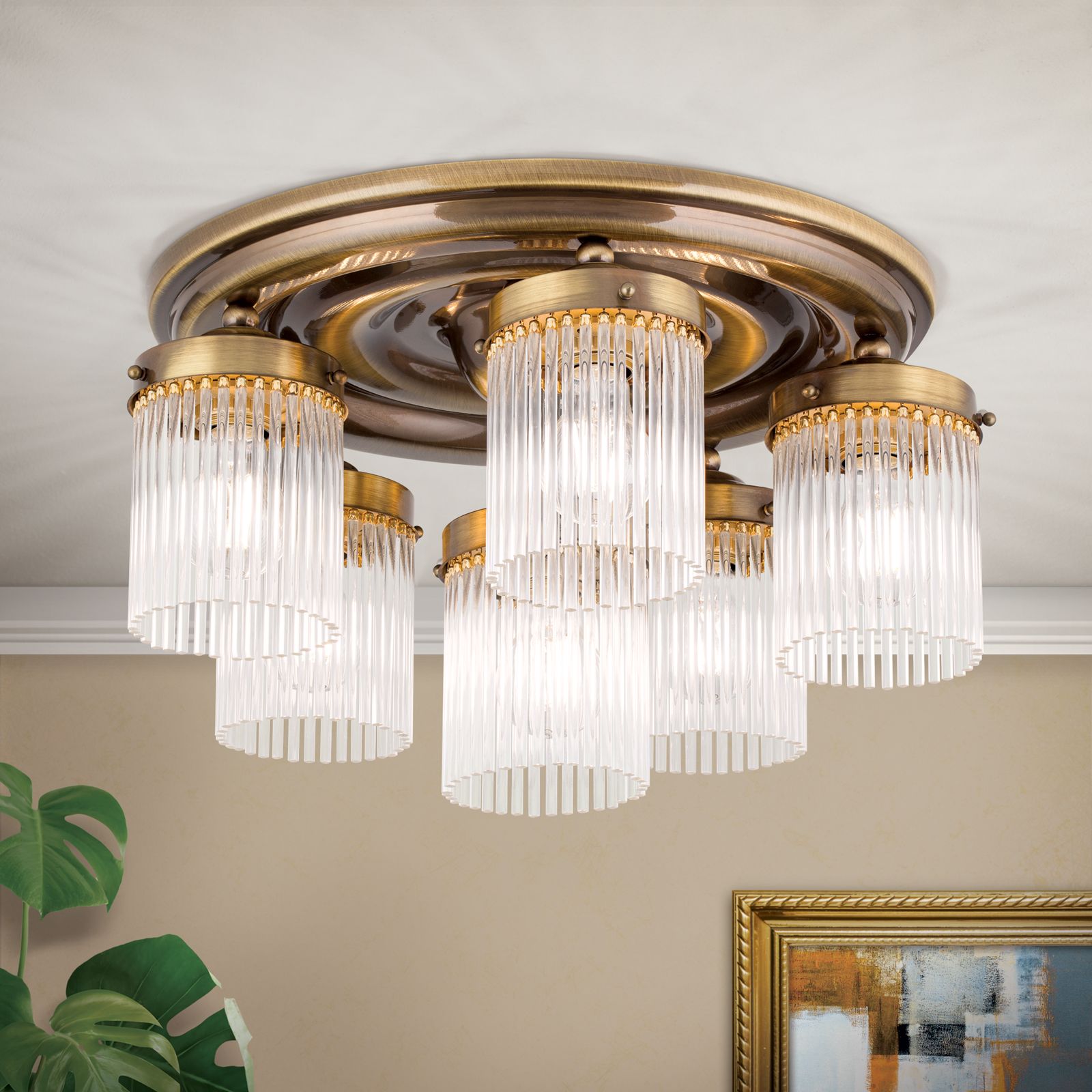 Deckenluster STÄBCHENSERIE, 6-flammig, Patina