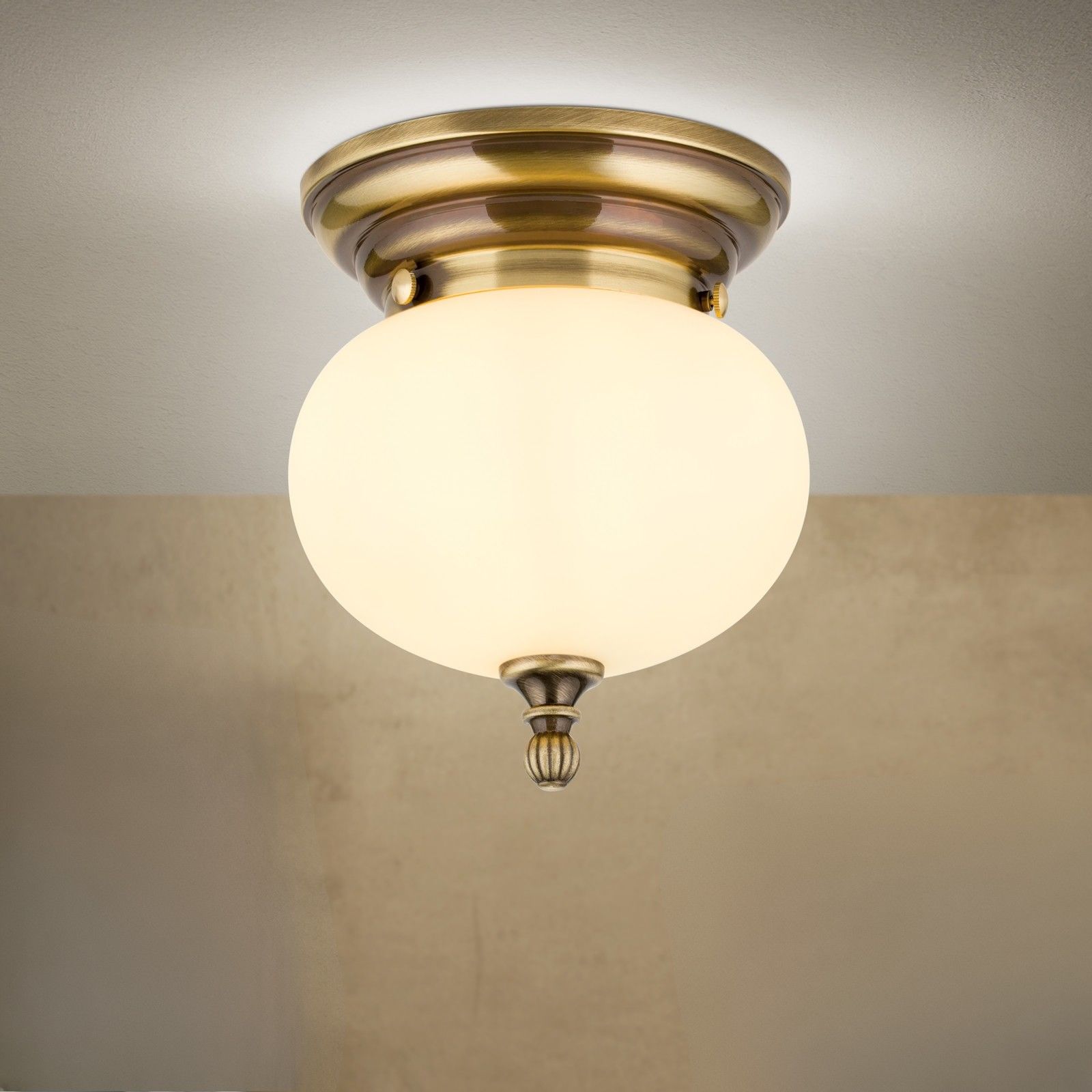 Ceiling light WIENER NOSTALGIE, 18cm, antique brass finish, champagne coloured glass