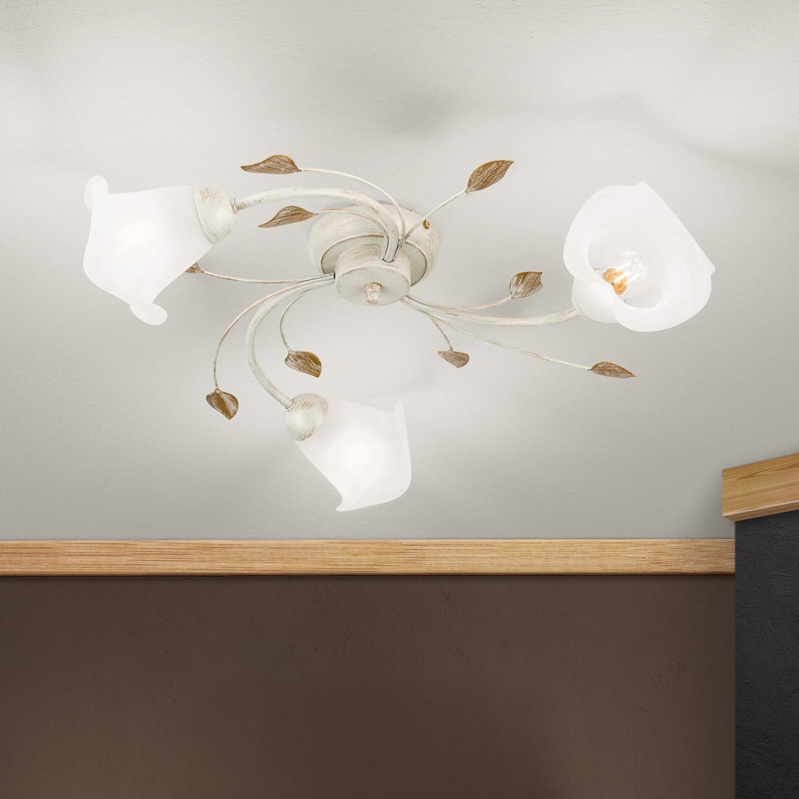 Ceiling light SISI, three lights, ivory-gold