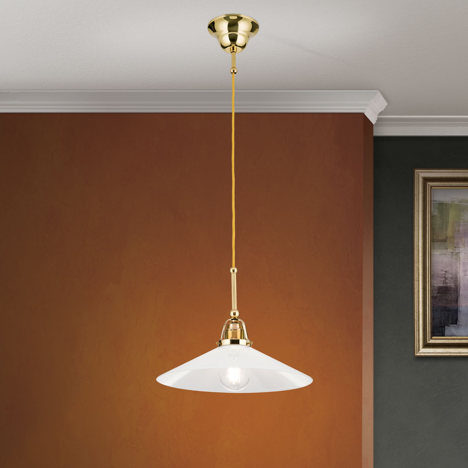 Single pendant lamp ARTDESIGN, Shiny Brass finish, with opal glass, 30cm