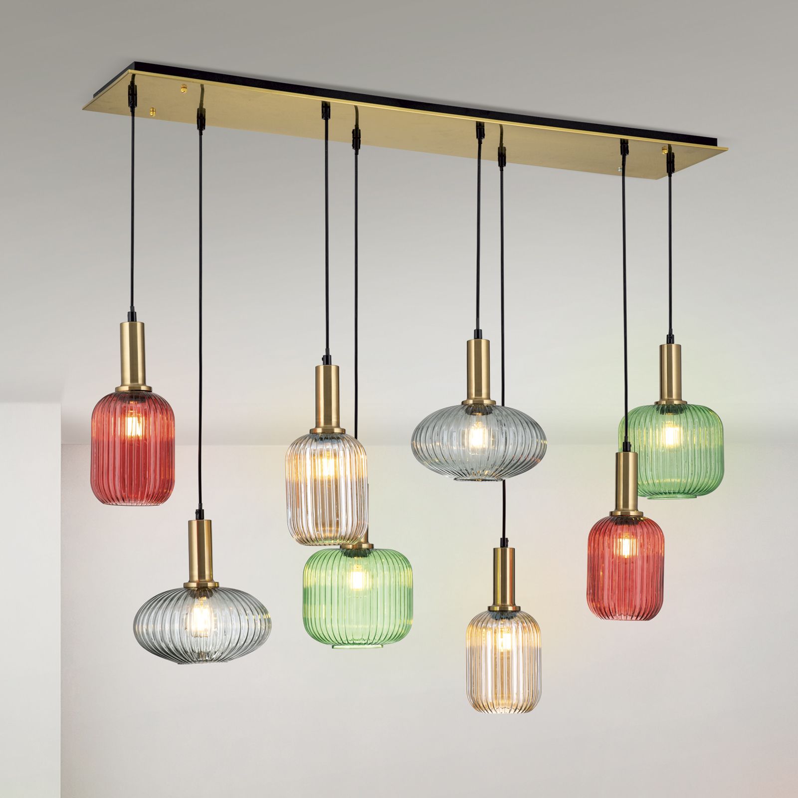 CARNEVAL pendant light, 8-bulb, colourful