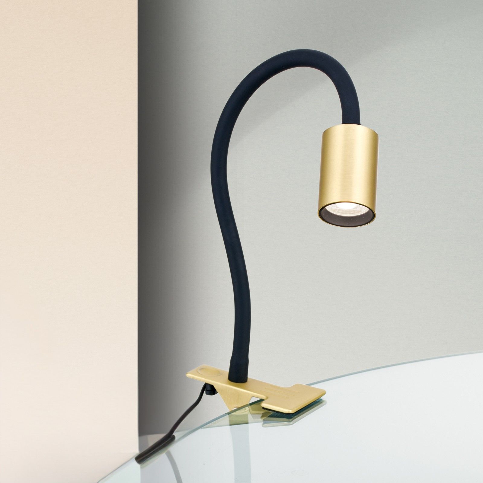 LED clamp-on luminaire KURT, matt brass