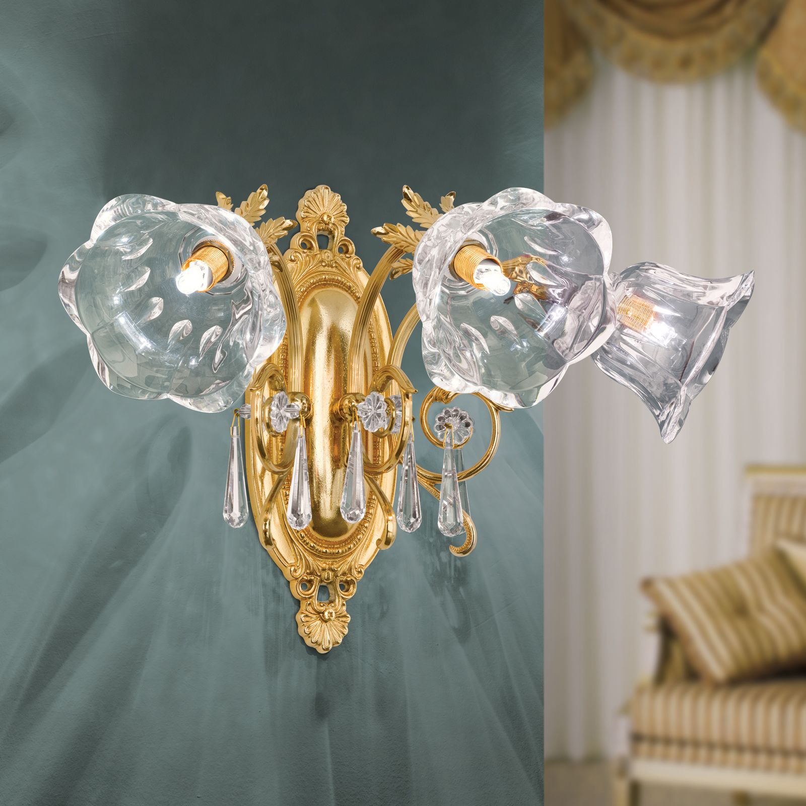 Wall Light LA BOHEME, 3 lamps, 24K gold plated