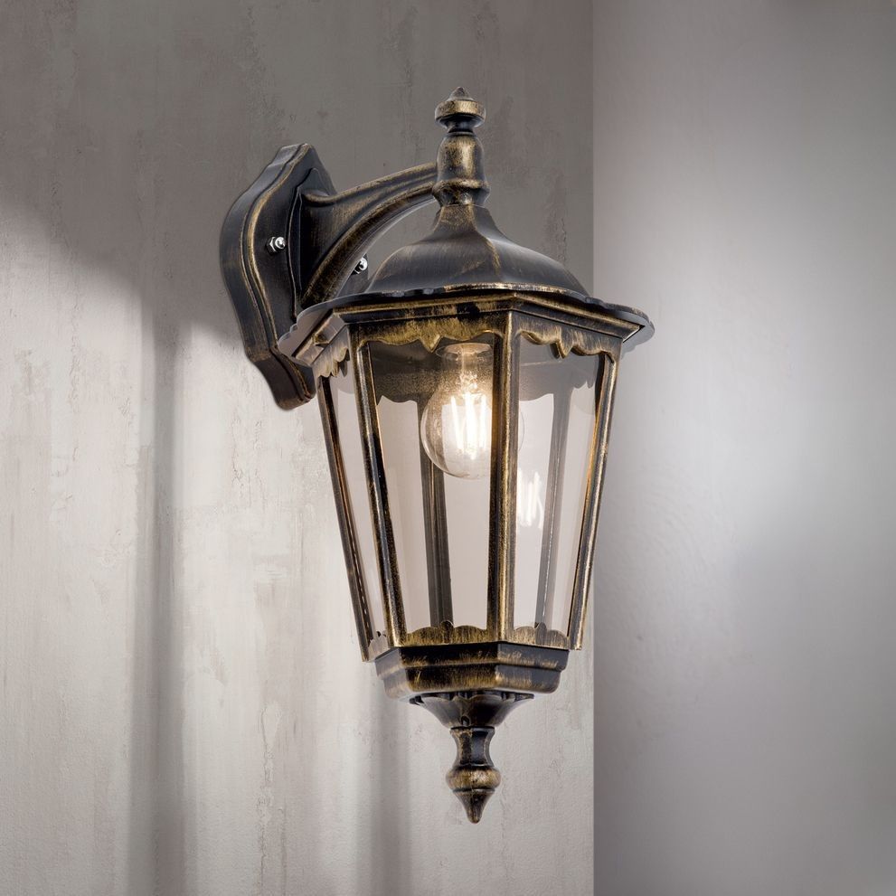 Wandaußenleuchte PUCHBERG, Schwarz-Gold, abwärts