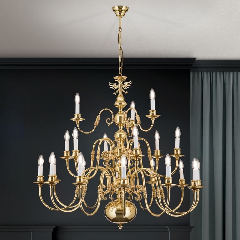 Chandelier FLÄMISCH, 12+6+3-lamps, shiny brass, with eagle