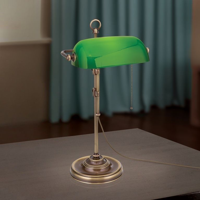 Bankerslamp HARVARD, Patina mit grünem Glasschirm, 53cm