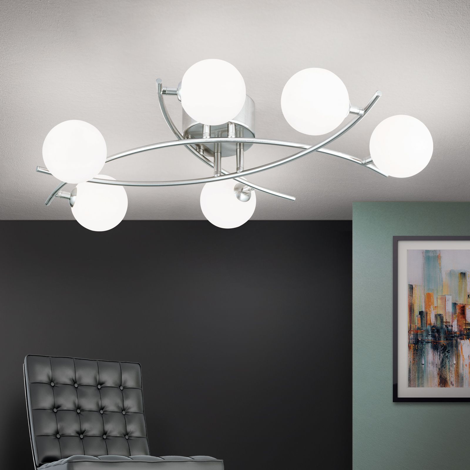 Ceiling light SANTI, 6-flames, satinated