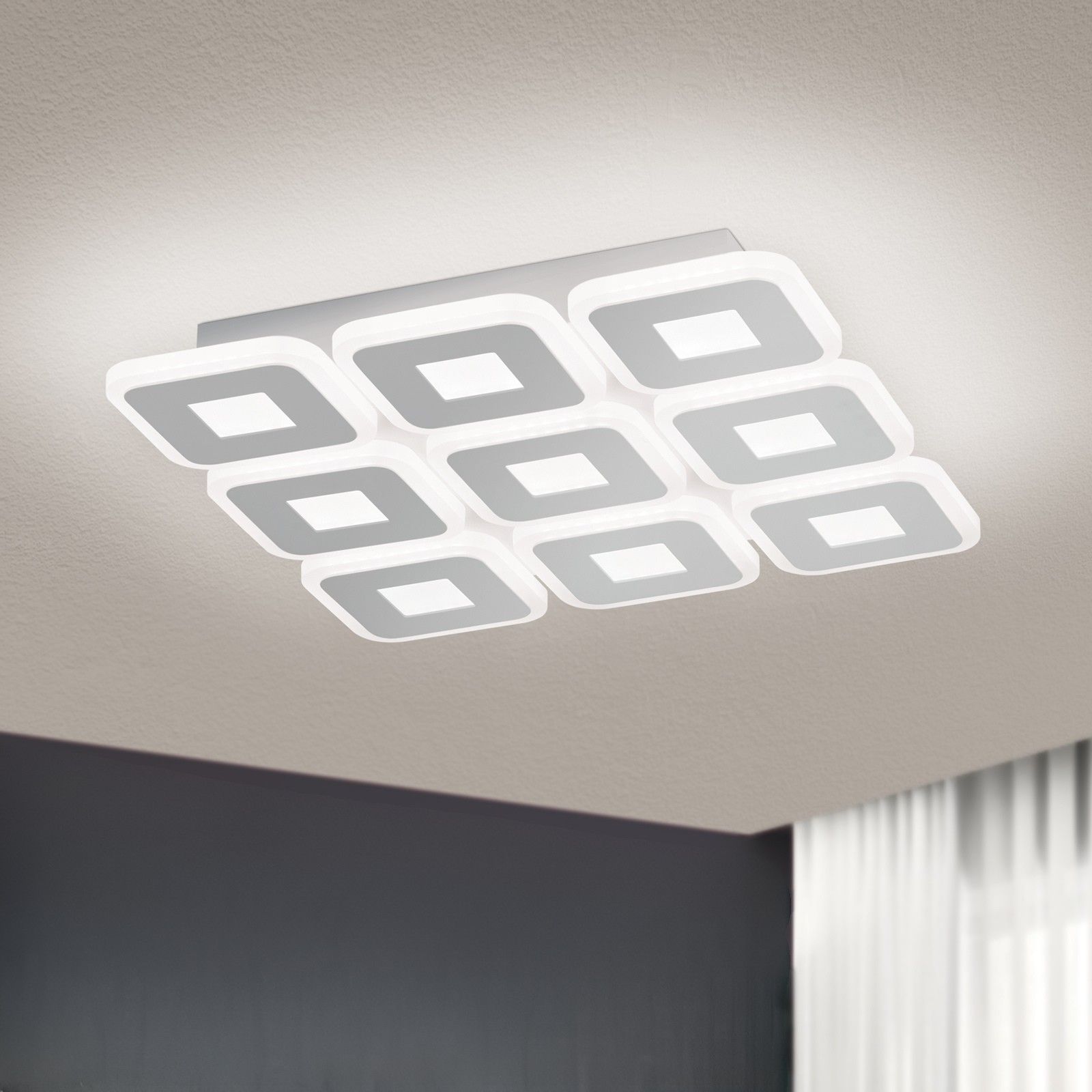 LED ceiling light DOMINO, 9-lamps, white