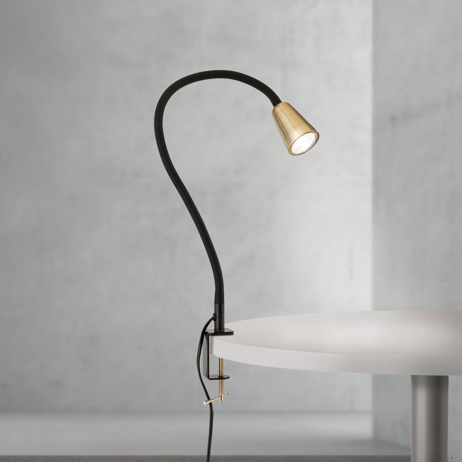 Clamp lamp DOTTY, gooseneck, black brass