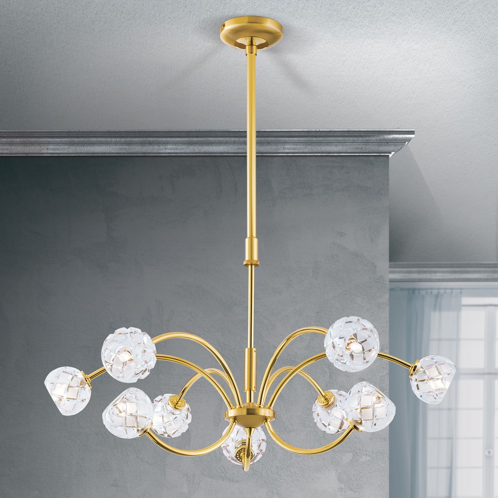 Luster MADERNO, 9-flammig, Gold-matt