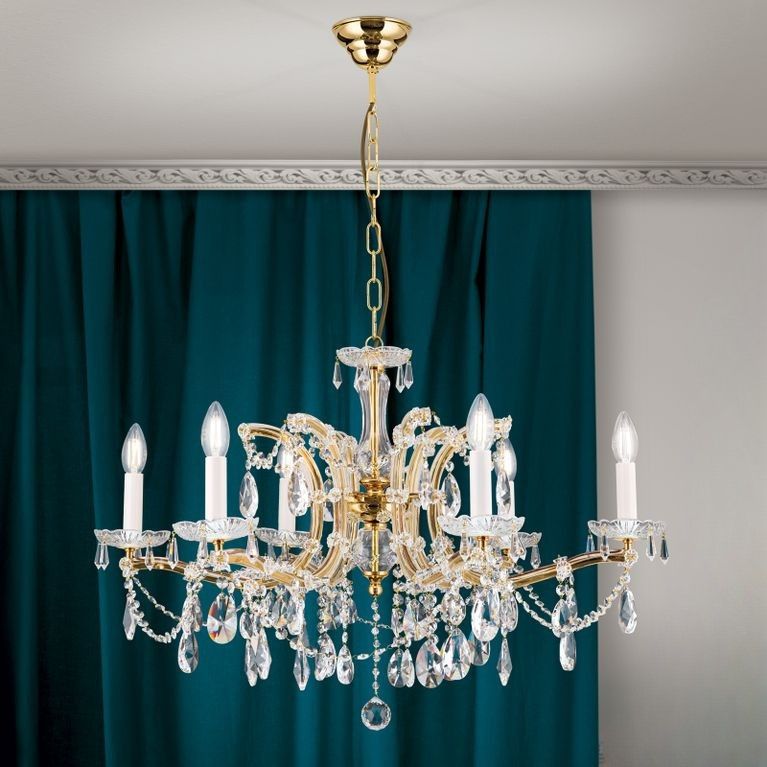 Crystal chandelier MARIA THERESIA, 6-flames, gold
