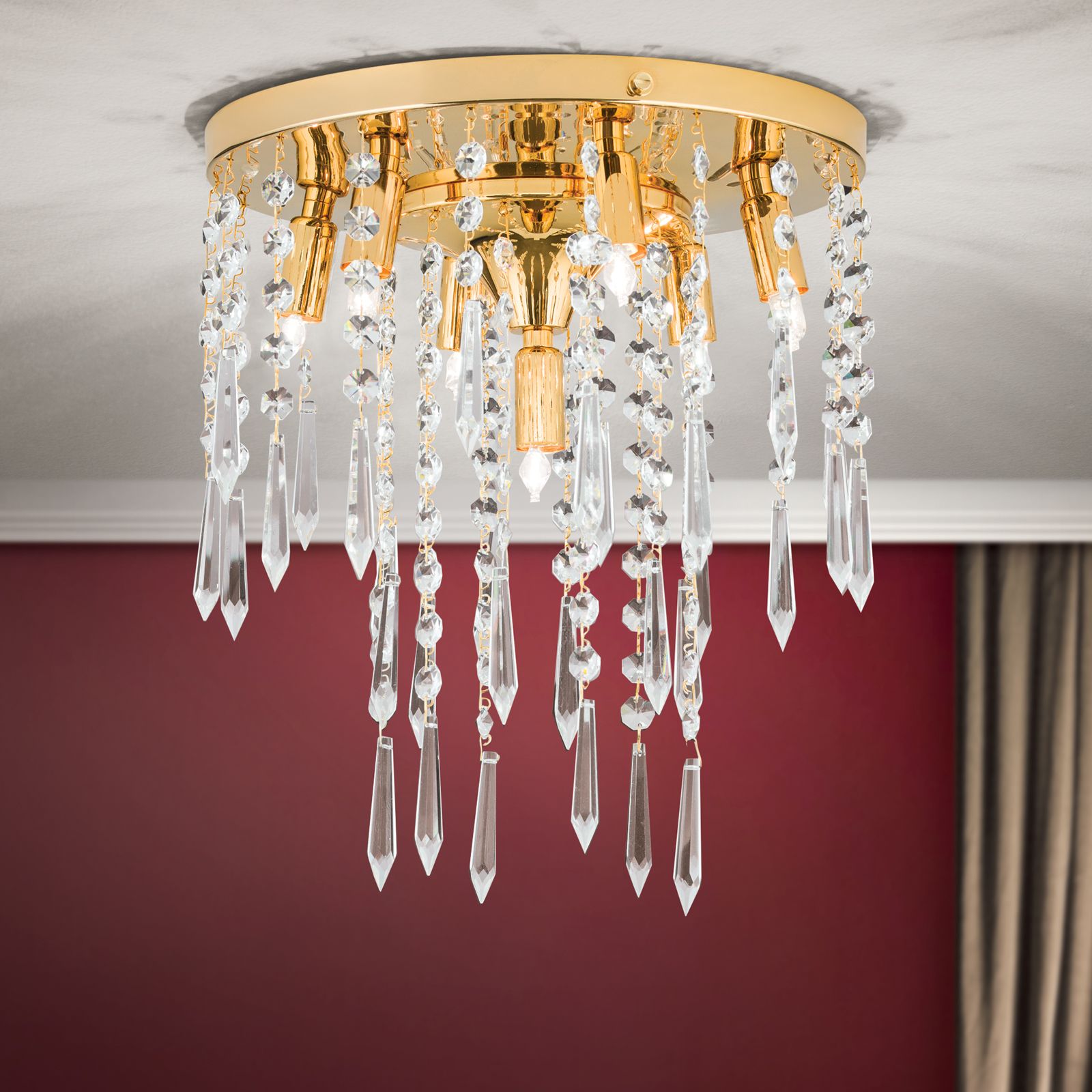 Cceiling chandelier PALME, 7-lamps, gold, Ø 28cm