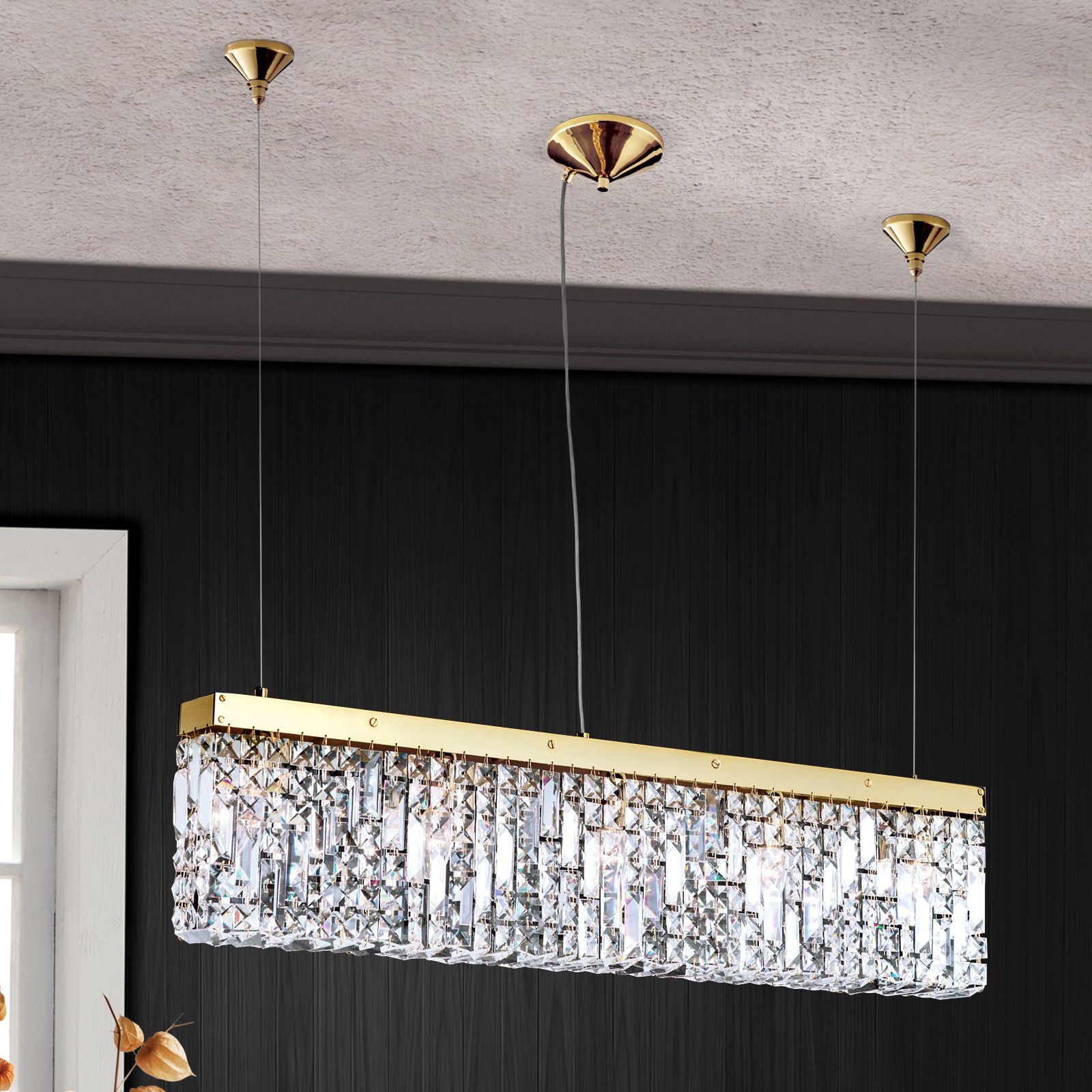 Straight pendant lamp RING, gold, 90 cm