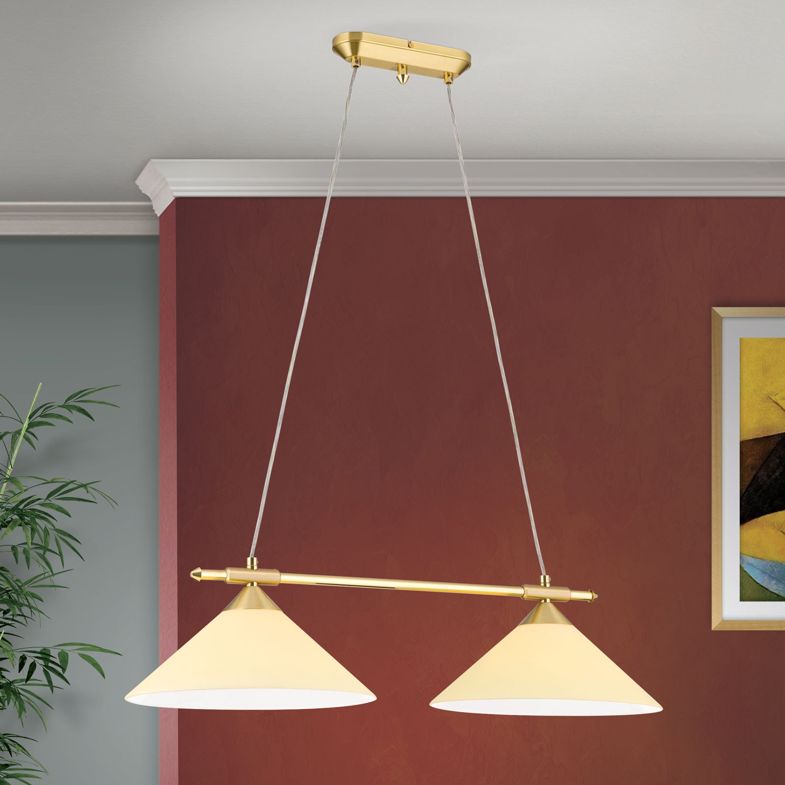 Suspension lamp ARTDESGN, 2-flames, brass matt, with champagne coloured glass