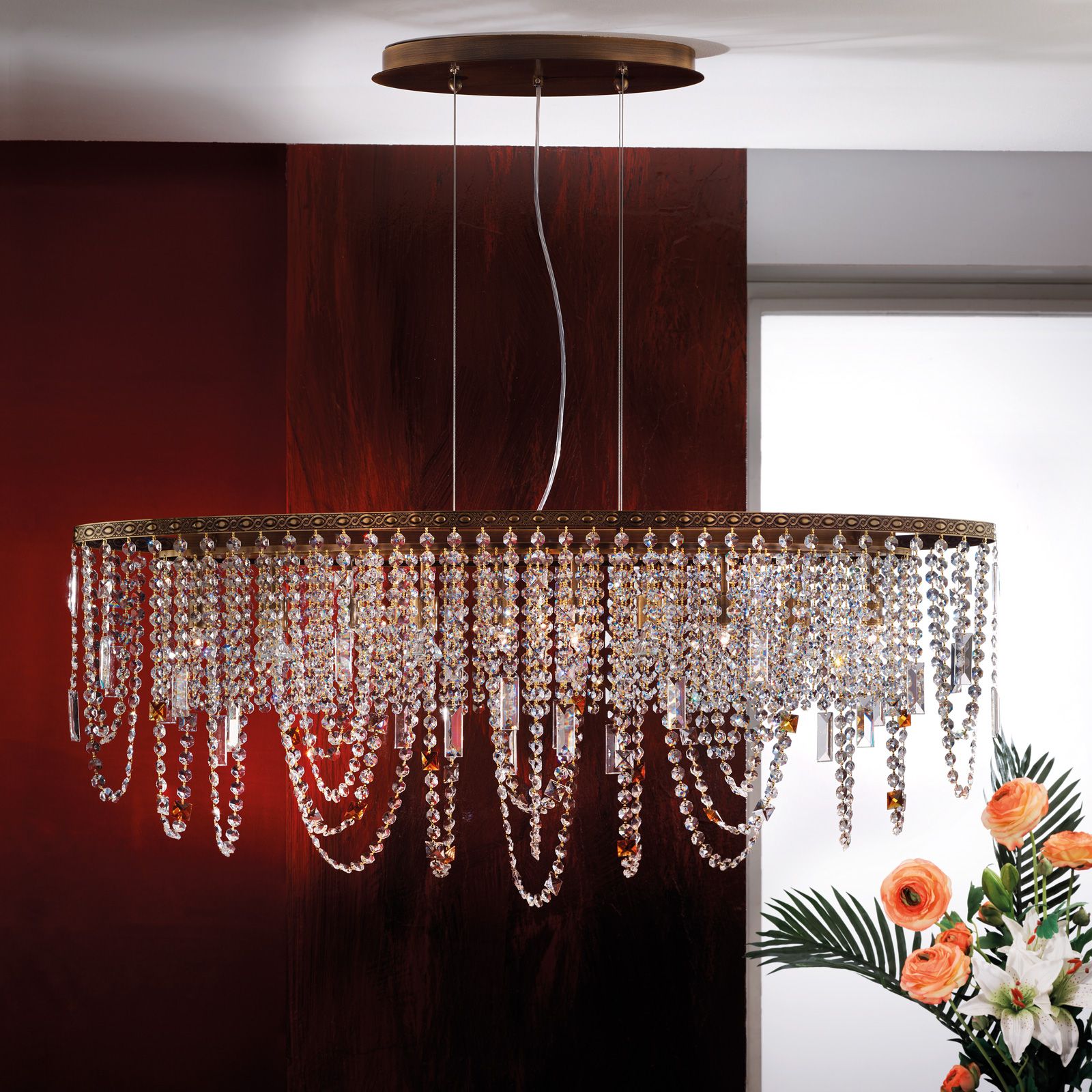 Hängeleuchte KRISTALLDESIGN, 10-flammig, Patina